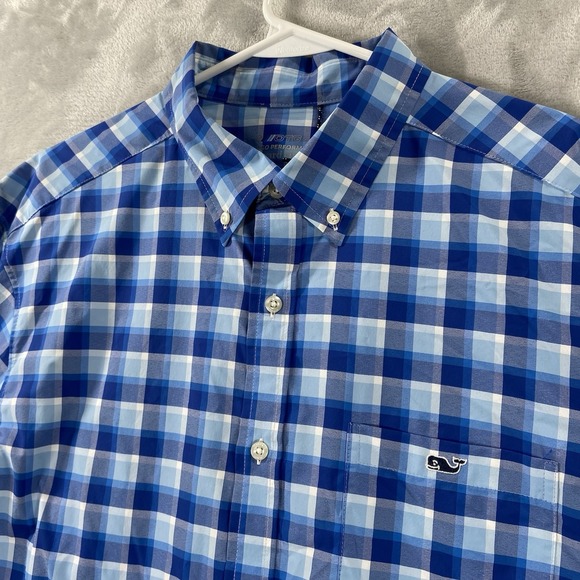 Vineyard Vines Shirt men's XL Button Down OTG On-The-Go Performance Plaid Blue - Picture 2 of 12